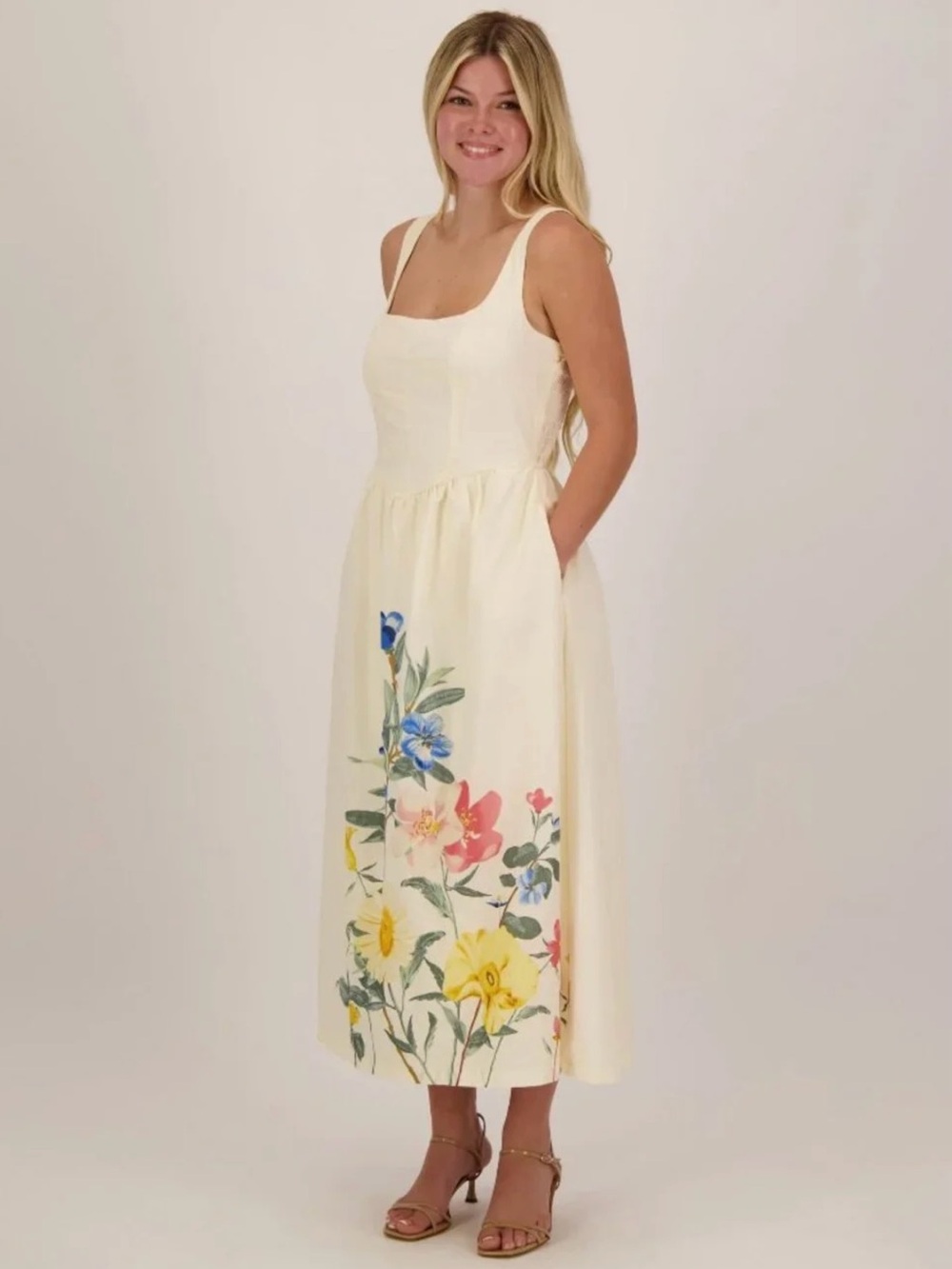 Floral Midi Dress with Scoop Neck